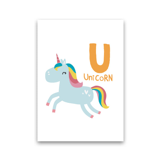 Alphabet Animals, U Is For Unicorn Framed Nursey Wall Art Print Print Only