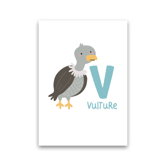 Alphabet Animals, V Is For Vulture Framed Nursey Wall Art Print Print Only