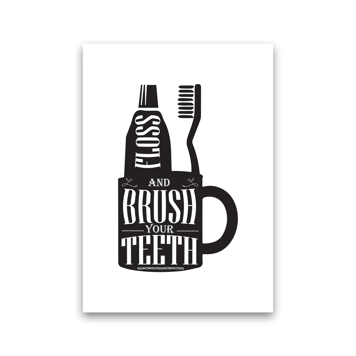 Brush Your Teeth, Bathroom Modern Print, Framed Bathroom Wall Art Print Only