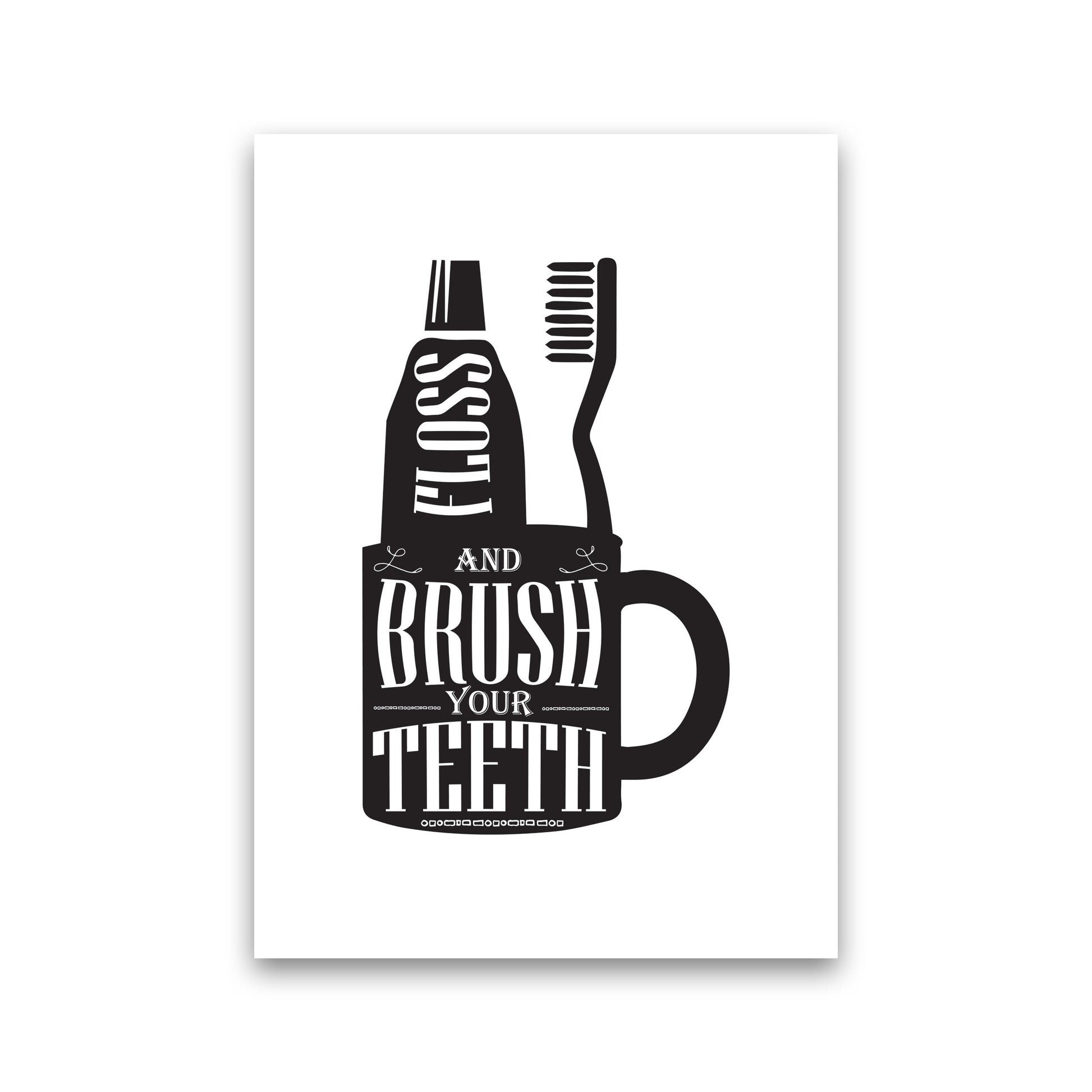 Brush Your Teeth, Bathroom Modern Print, Framed Bathroom Wall Art Print Only