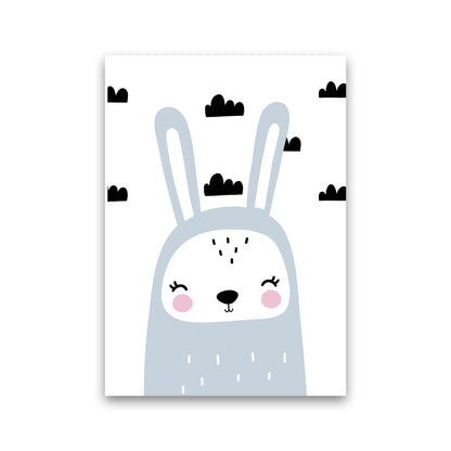 Blue Scandi Bunny With Clouds Modern Print Animal Art Print Print Only