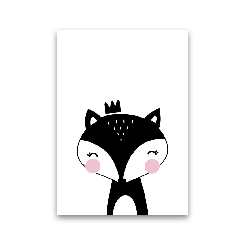 Scandi Black Fox With Crown Framed Nursey Wall Art Print Print Only
