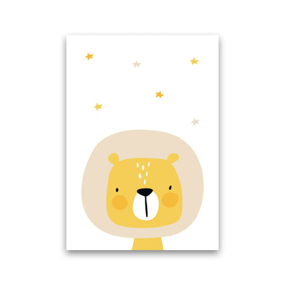 Scandi Lion And Stars Framed Nursey Wall Art Print Print Only