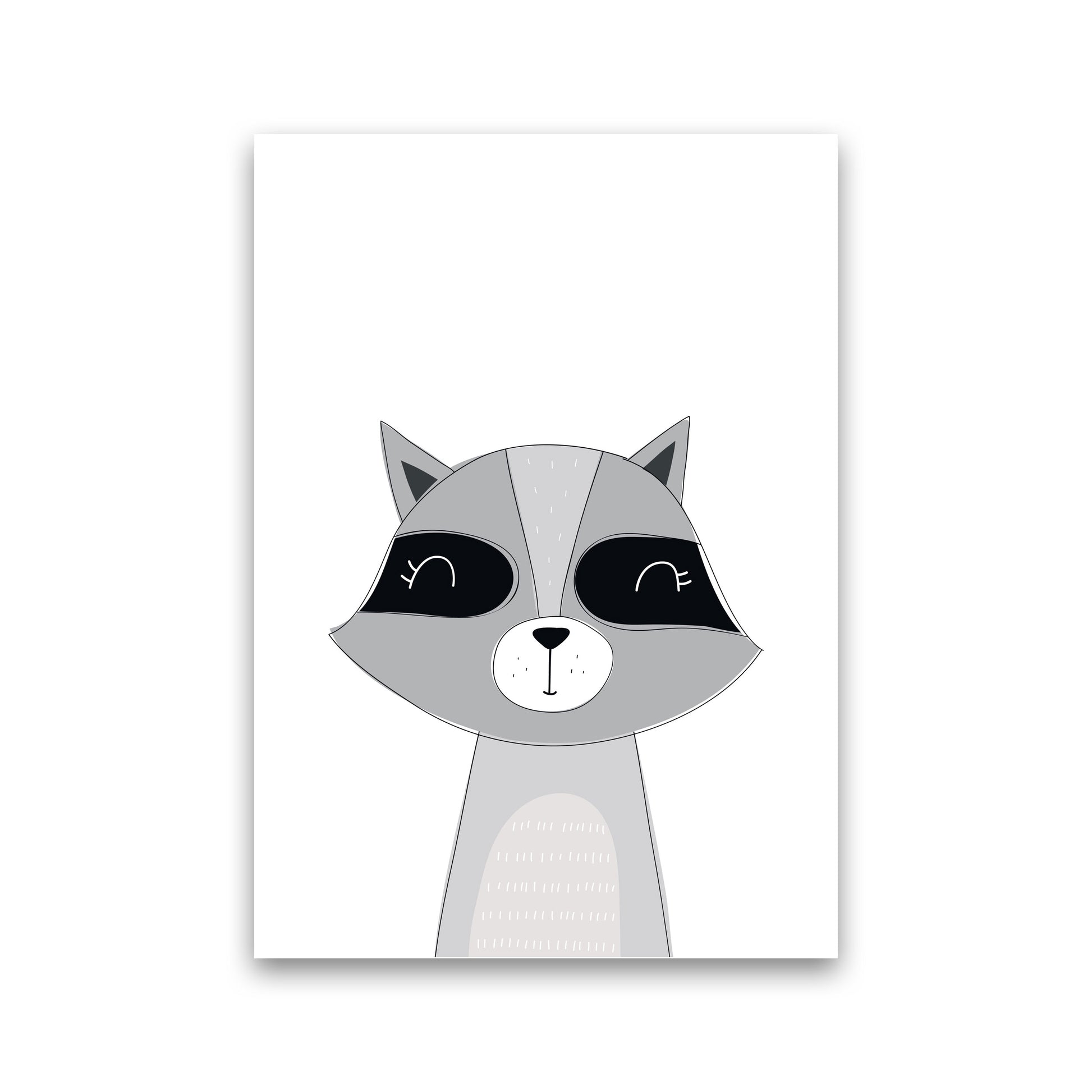 Scandi Raccoon Framed Nursey Wall Art Print Print Only