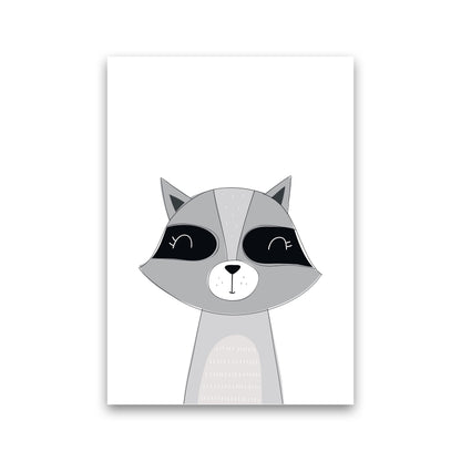 Scandi Raccoon Framed Nursey Wall Art Print Print Only