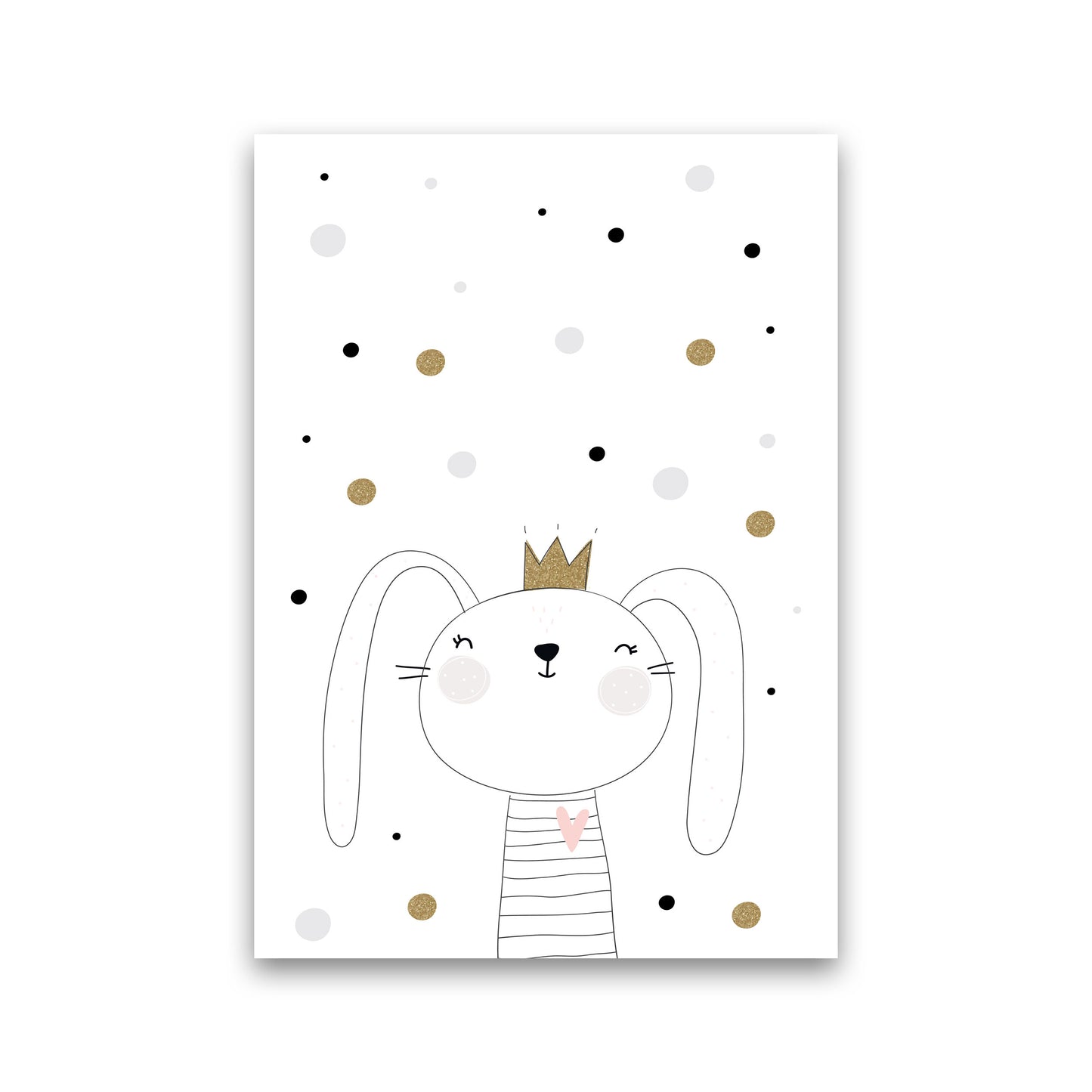 Scandi Cute Bunny With Crown And Polka Dots Modern Print Print Only