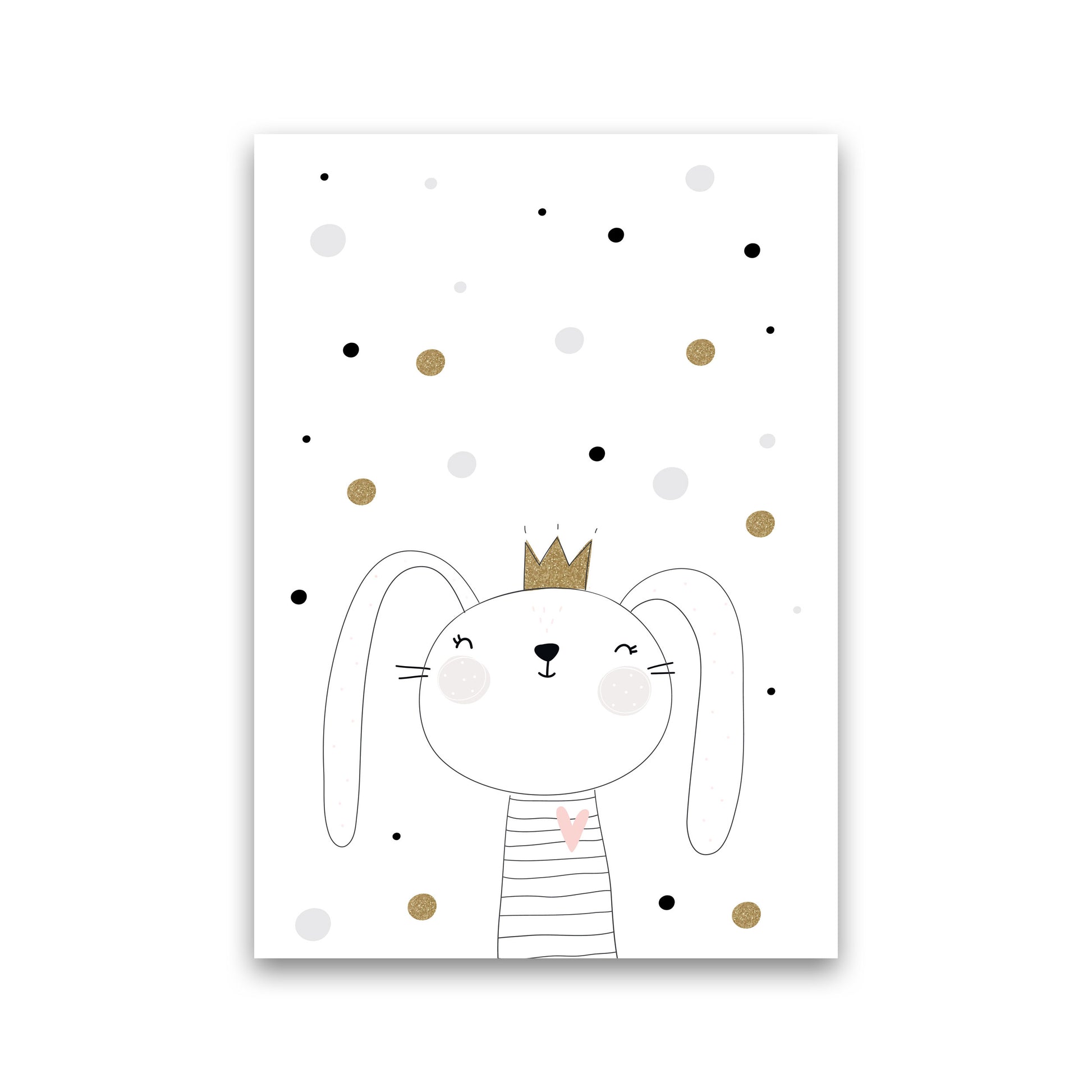 Scandi Cute Bunny With Crown And Polka Dots Modern Print Print Only
