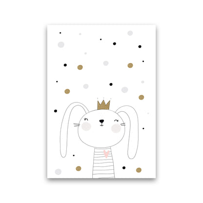 Scandi Cute Bunny With Crown And Polka Dots Modern Print Print Only