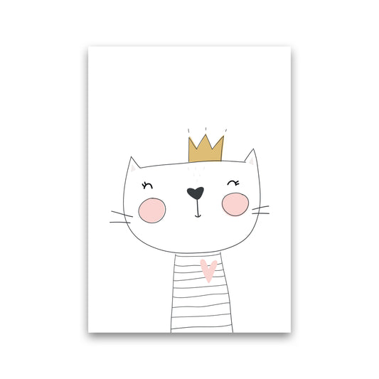Scandi Cute Cat With Crown Framed Nursey Wall Art Print Print Only