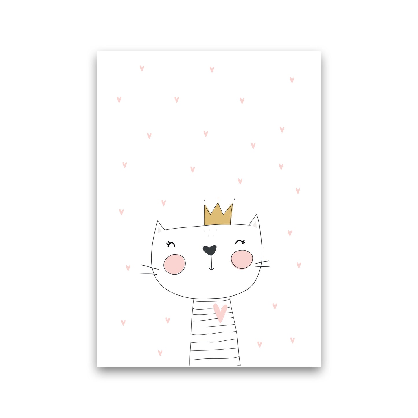 Scandi Cute Cat With Crown And Stars Framed Nursey Wall Art Print Print Only