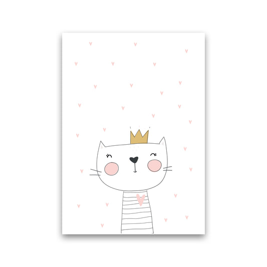 Scandi Cute Cat With Crown And Stars Framed Nursey Wall Art Print Print Only