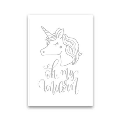 Oh My Unicorn Grey Framed Nursey Wall Art Print Print Only