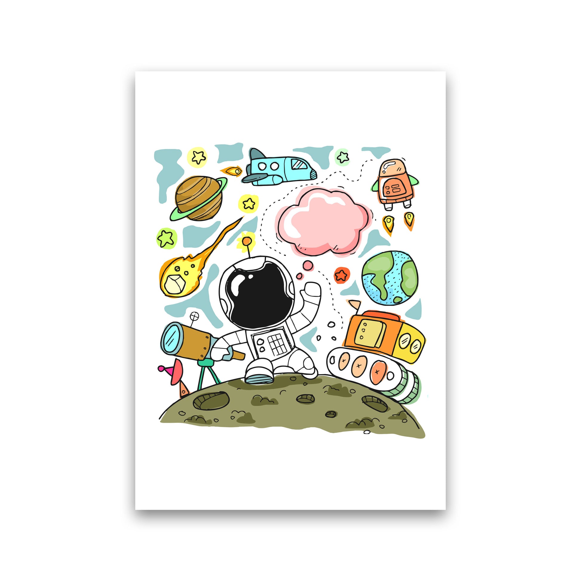 Space Illustration Framed Nursey Wall Art Print Print Only