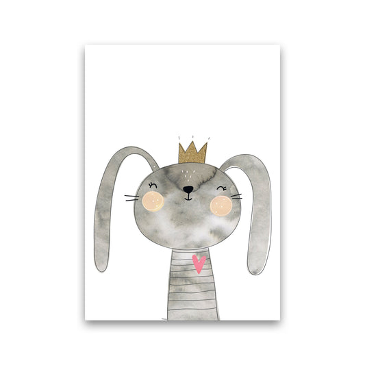 Scandi Grey Bunny Watercolour Framed Nursey Wall Art Print Print Only