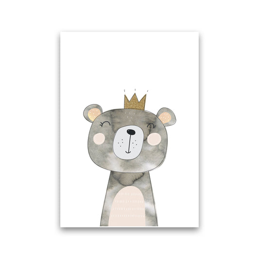 Scandi Grey Bear Watercolour Framed Nursey Wall Art Print Print Only