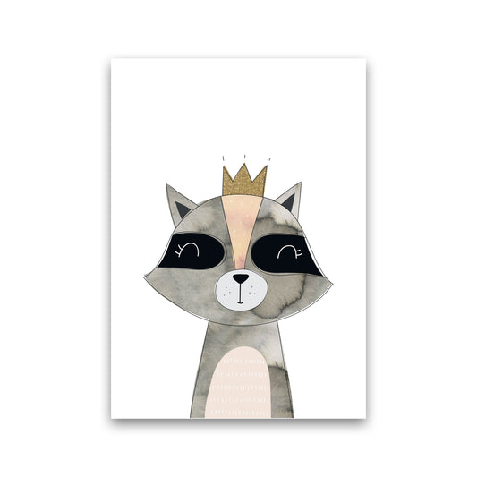 Scandi Grey Raccoon Watercolour Framed Nursey Wall Art Print Print Only