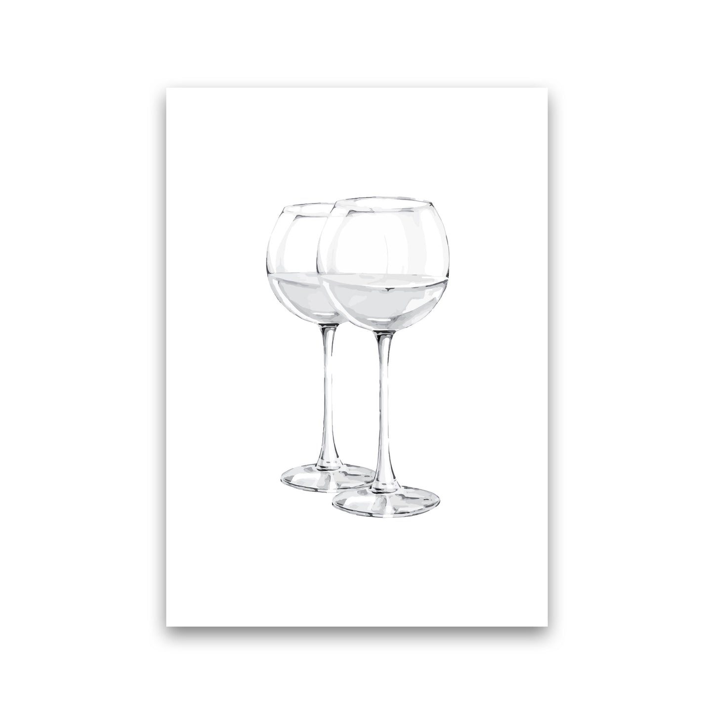 White Wine Glasses Modern Print, Framed Kitchen Wall Art Print Only