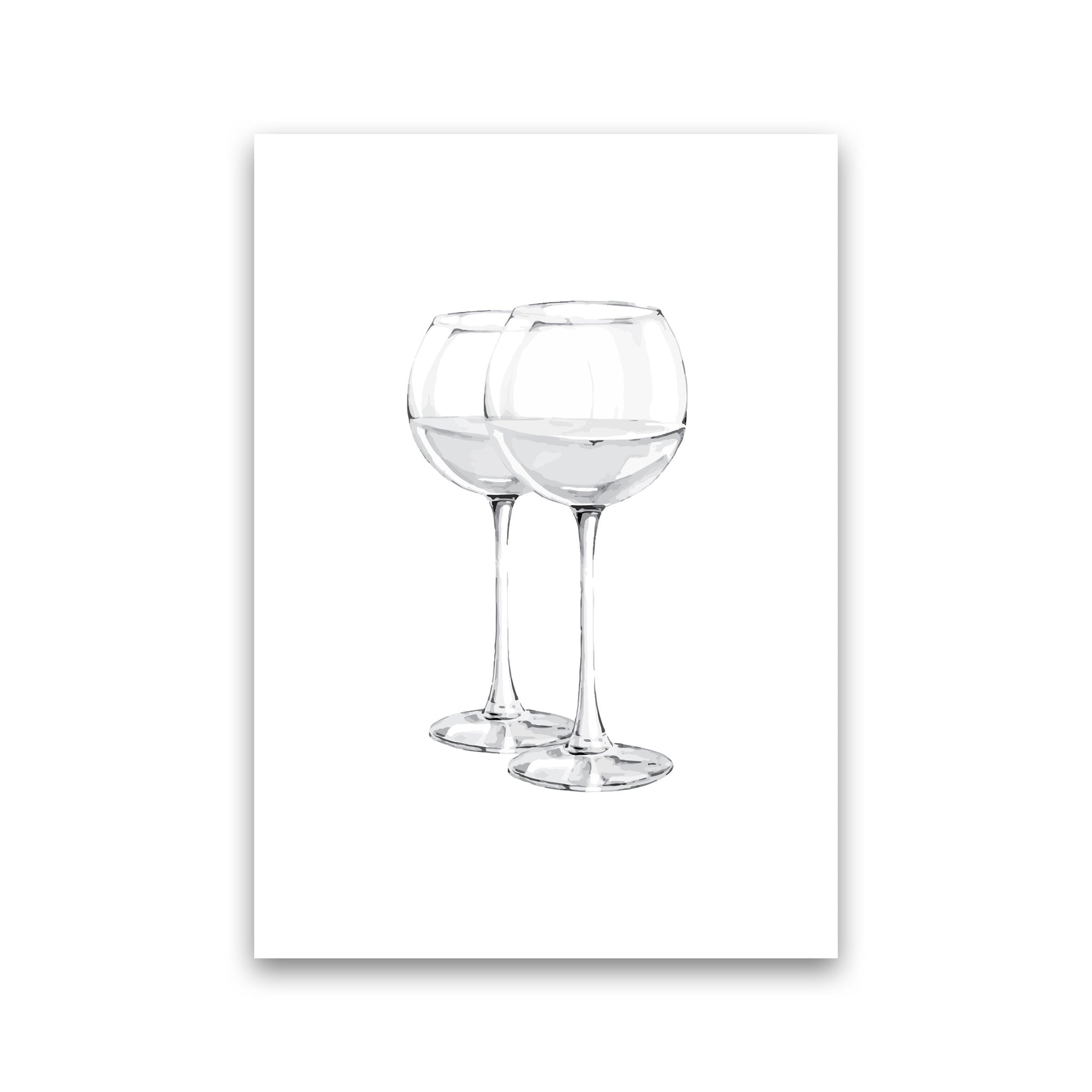 White Wine Glasses Modern Print, Framed Kitchen Wall Art Print Only