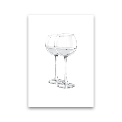 White Wine Glasses Modern Print, Framed Kitchen Wall Art Print Only