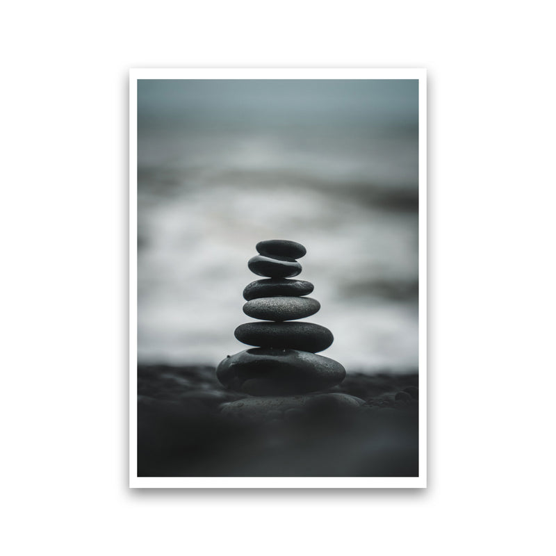 Black Pebble Stack Modern Print, Framed Botanical & Nature Art Print Print Only