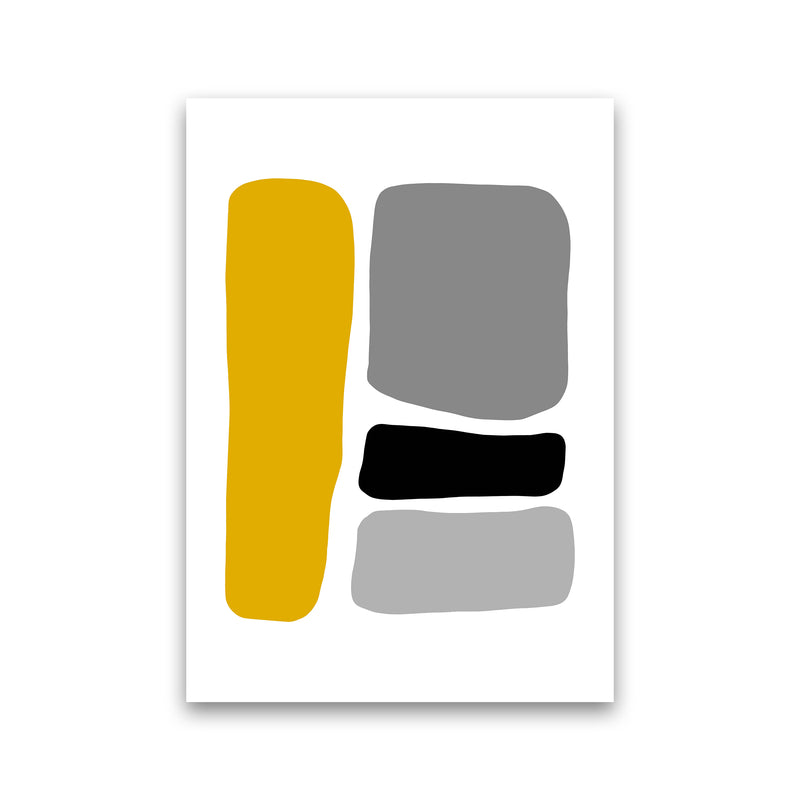 Mustard And Black Abstract Stones 1 Art Print by Pixy Paper Print Only