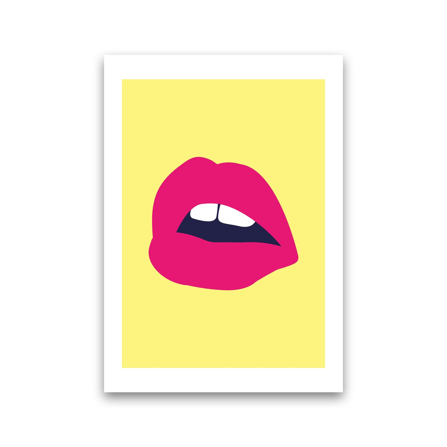 Pink Lips Yellow Back  Art Print by Pixy Paper Print Only