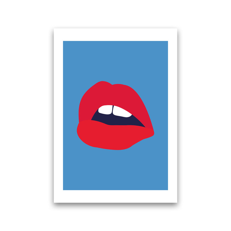 Red Lips Blue Back  Art Print by Pixy Paper Print Only