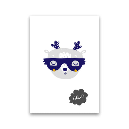 Hello Animal Navy Uper Scandi  Art Print by Pixy Paper Print Only