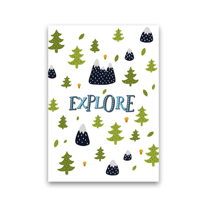 Little Explorer Trees Blue  Art Print by Pixy Paper Print Only