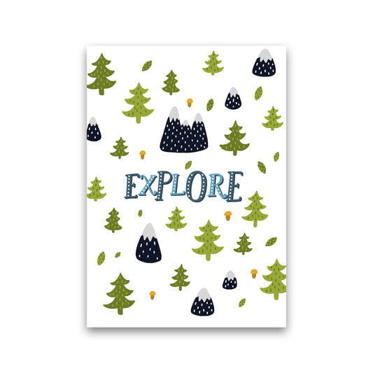 Little Explorer Trees Blue  Art Print by Pixy Paper Print Only