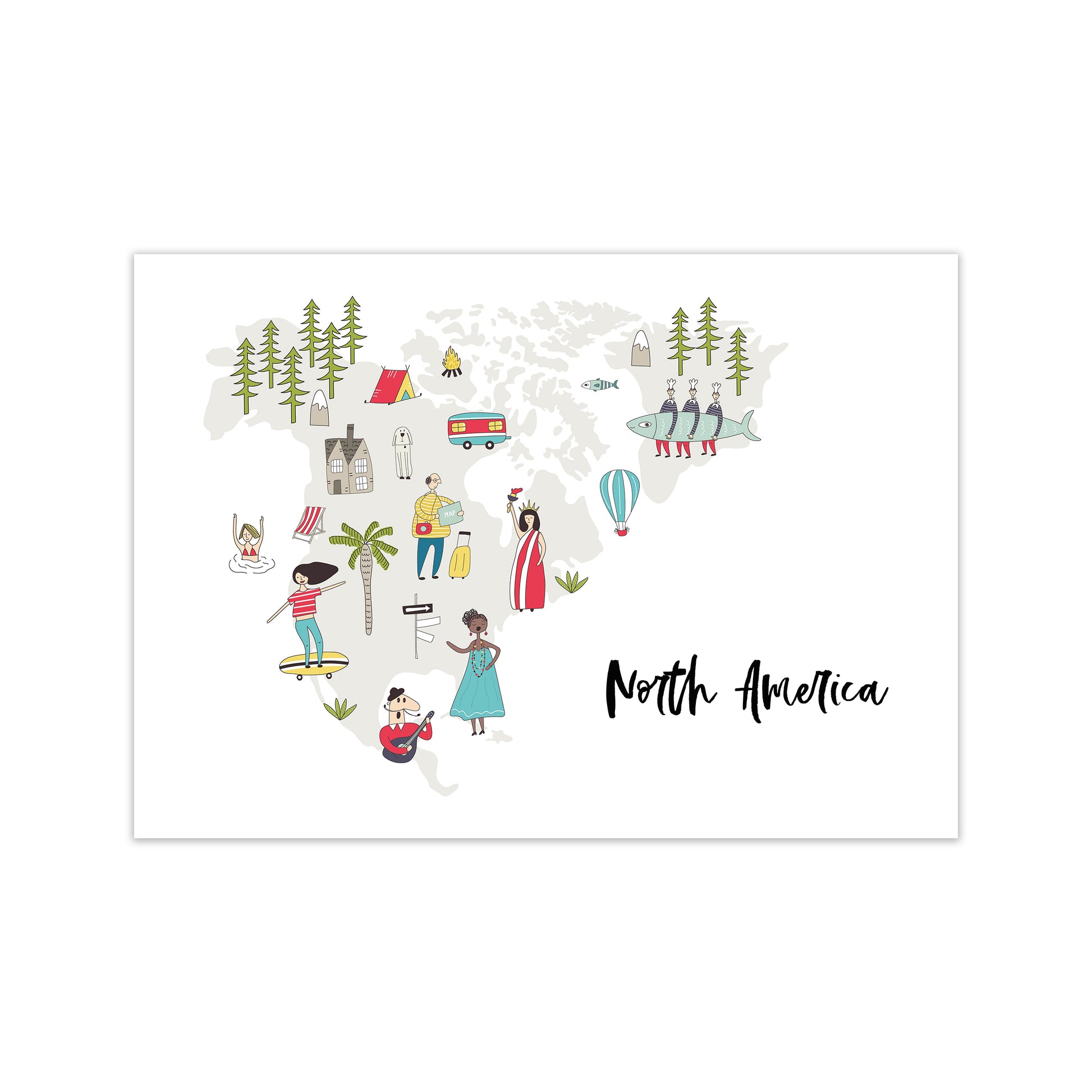 North America Map  Art Print by Pixy Paper Print Only