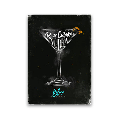 Blue Lagoon Cocktail Black  Art Print by Pixy Paper Print Only