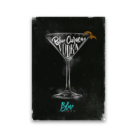 Blue Lagoon Cocktail Black  Art Print by Pixy Paper Print Only