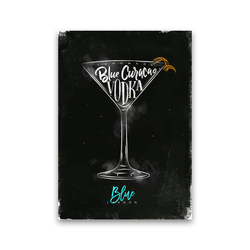 Blue Lagoon Cocktail Black  Art Print by Pixy Paper Print Only
