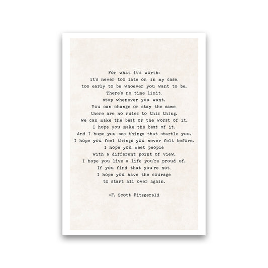 Start Again - Fitzgerald  Art Print by Pixy Paper Print Only