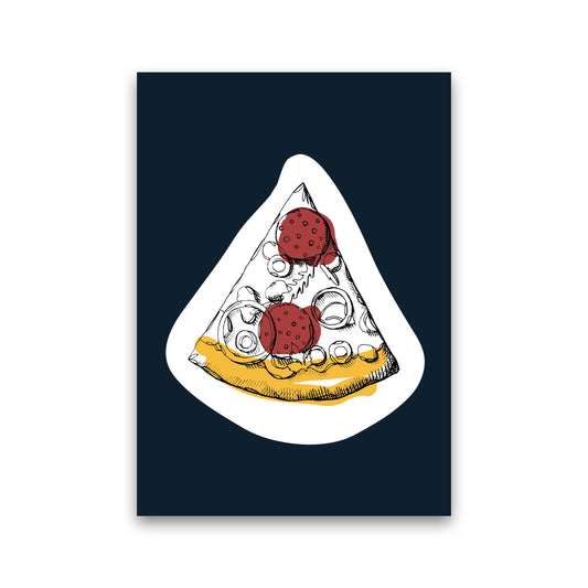 Kitchen Pop Pizza Navy Art Print by Pixy Paper Print Only