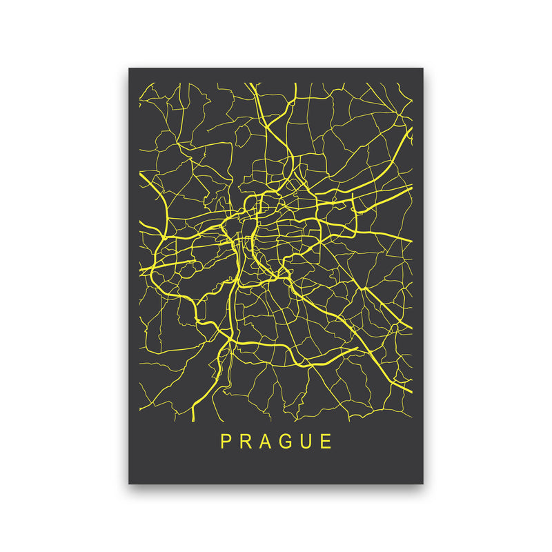 Prague Map Neon Art Print by Pixy Paper Print Only