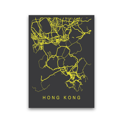 Hong Kong Map Neon Art Print by Pixy Paper Print Only