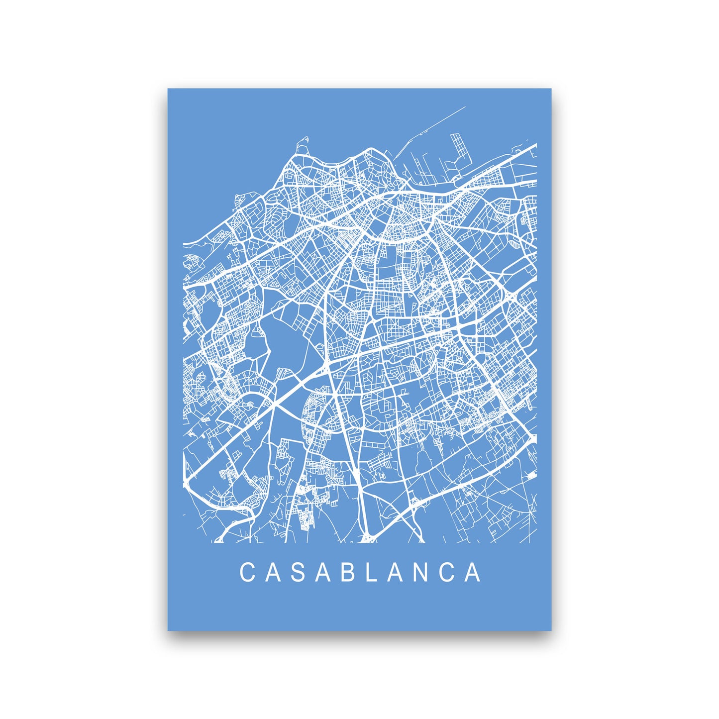 Casablanca Map Blueprint Art Print by Pixy Paper Print Only