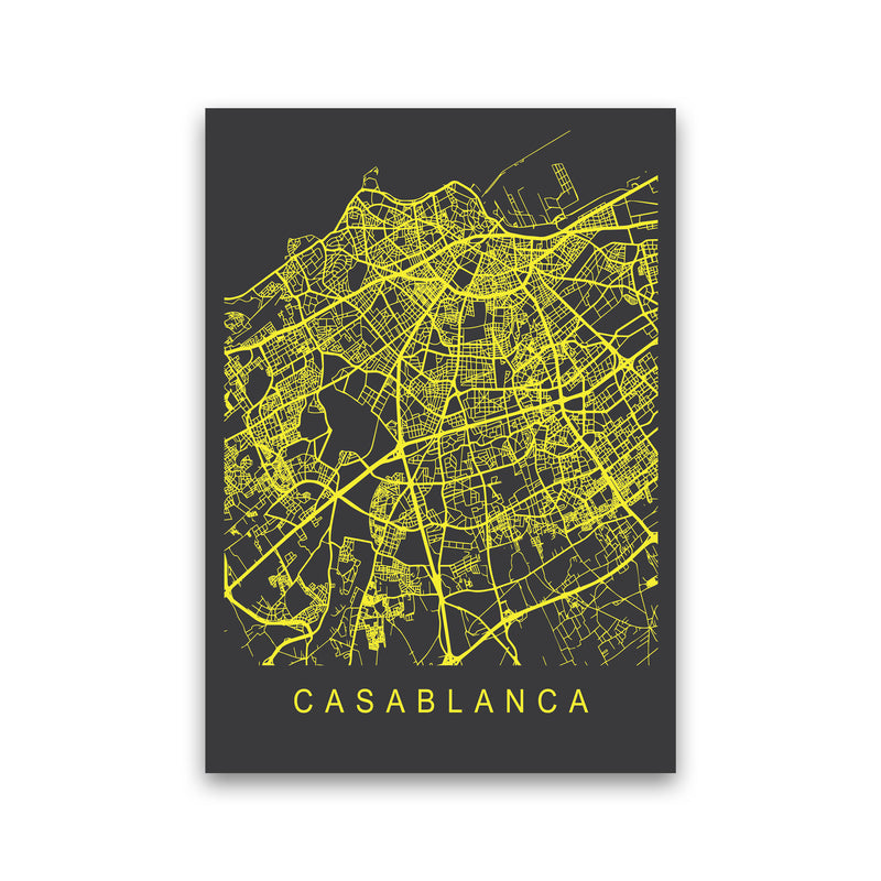 Casablanca Map Neon Art Print by Pixy Paper Print Only