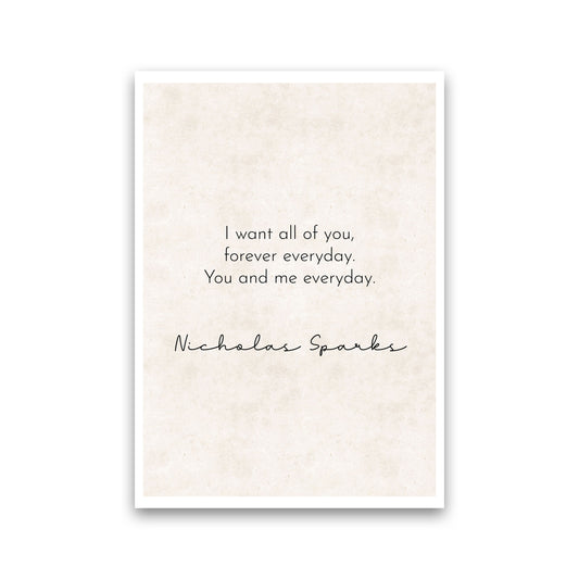 You and Me - Nicholas Sparks Art Print by Pixy Paper Print Only