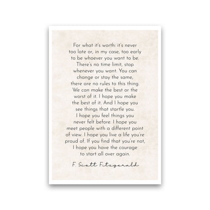It's Never Too Late - Fitzgerald Art Print by Pixy Paper Print Only