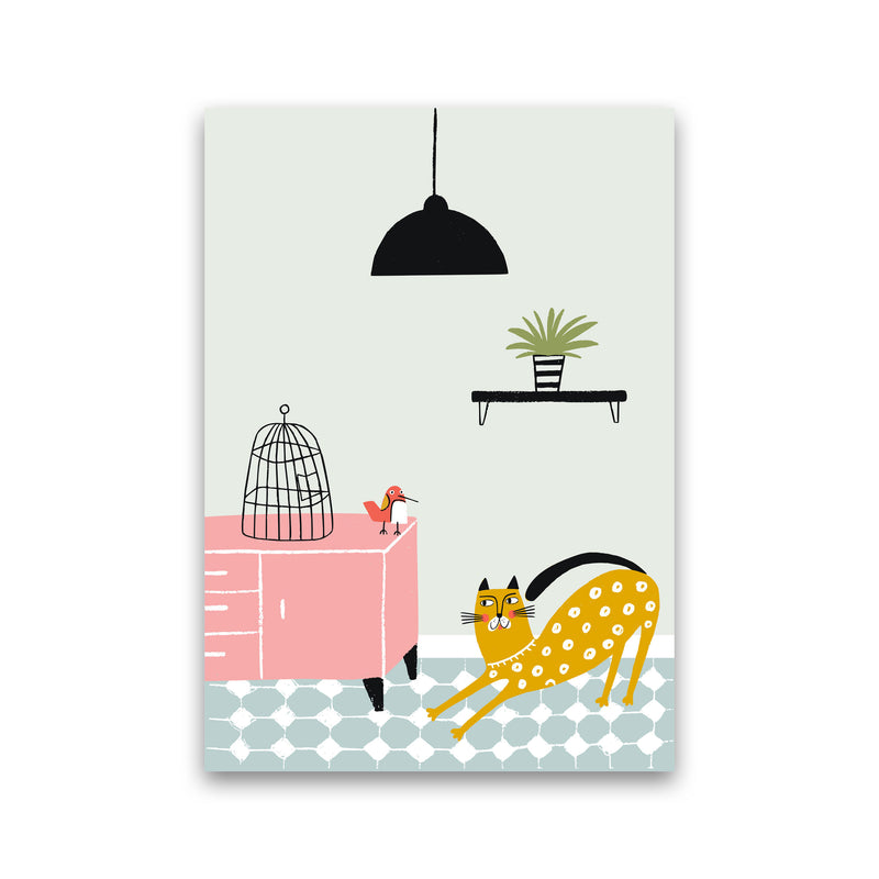 Cat and Bird Art Print by Pixy Paper Print Only