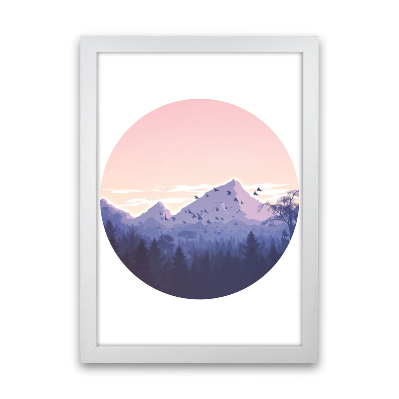 Pink Mountains Circle Abstract Modern Print White Grain