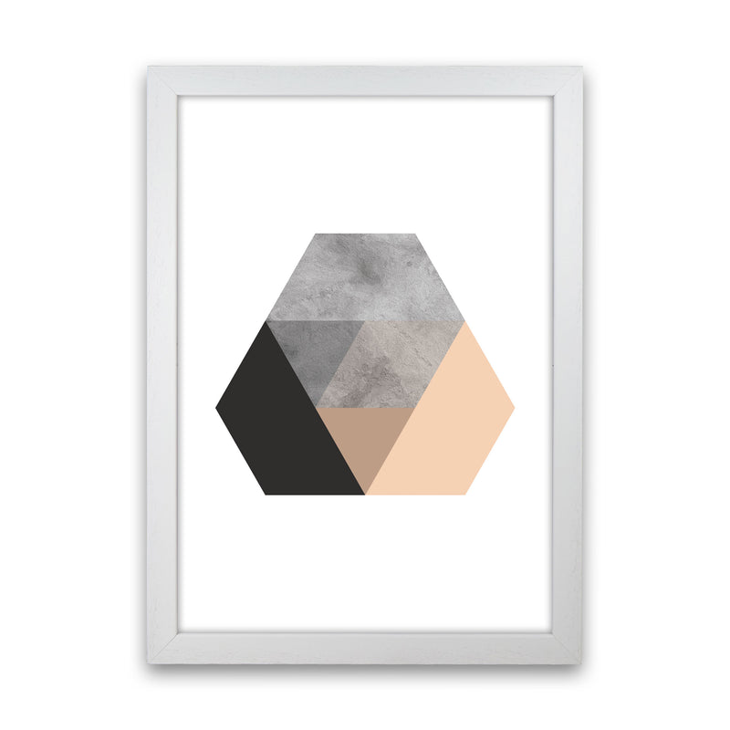 Peach And Black Abstract Hexagon Modern Print White Grain