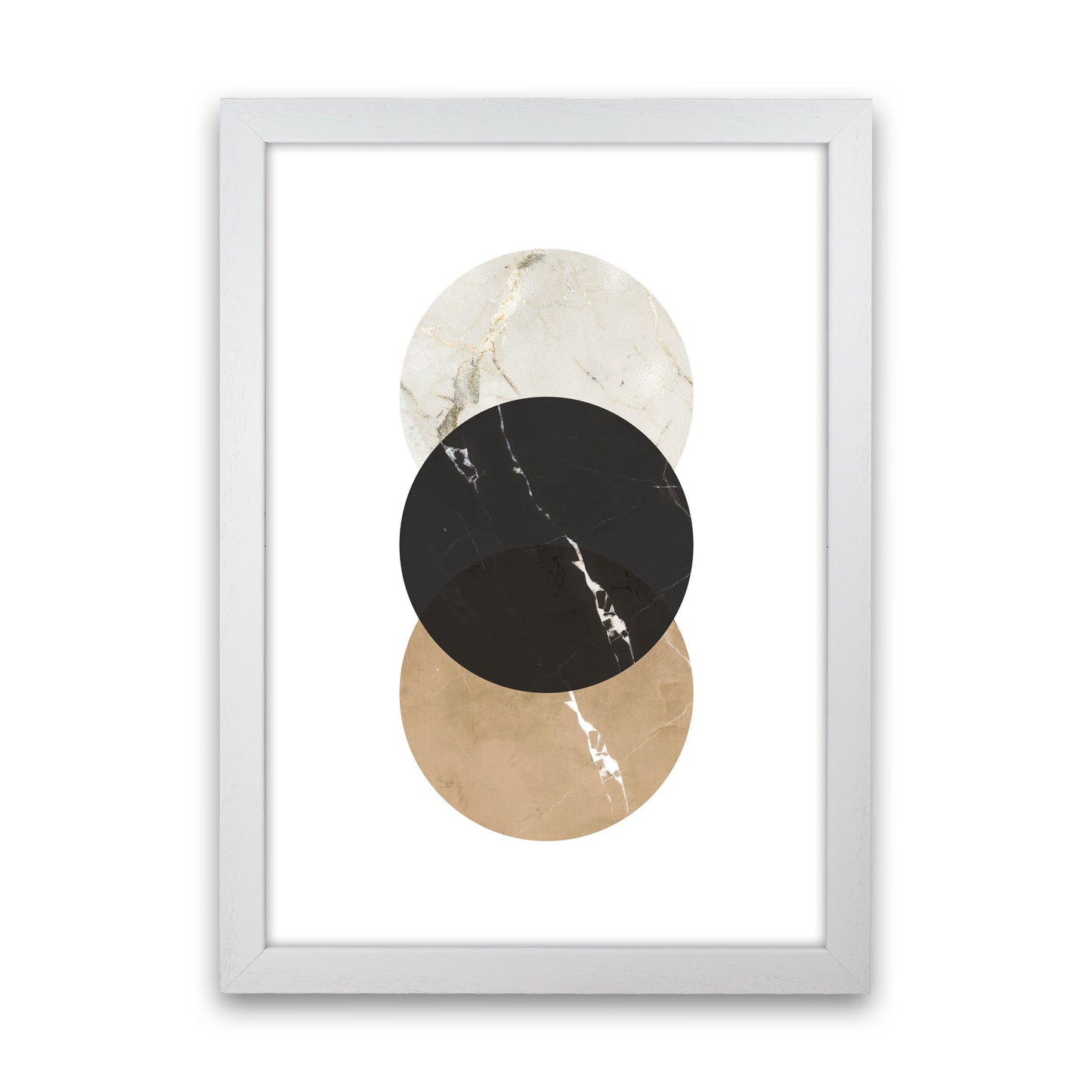 Gold, Beige And Black Marble Abstract Circles Modern Print White Grain