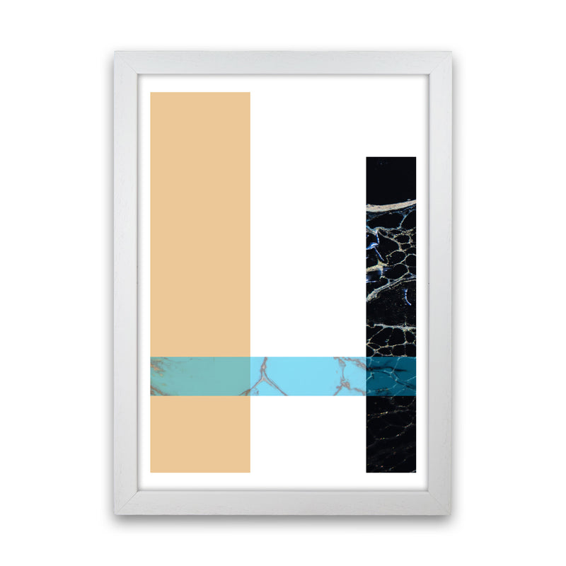 Blue Sand Abstract Rectangles Modern Print White Grain