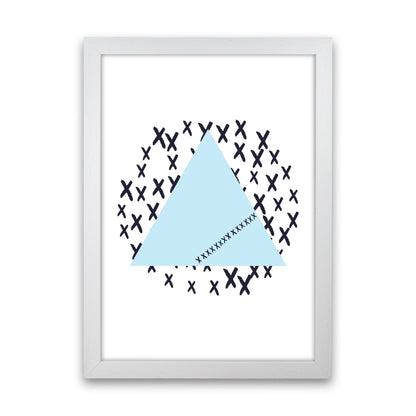 Blue Triangle With Crosses Abstract Modern Print White Grain