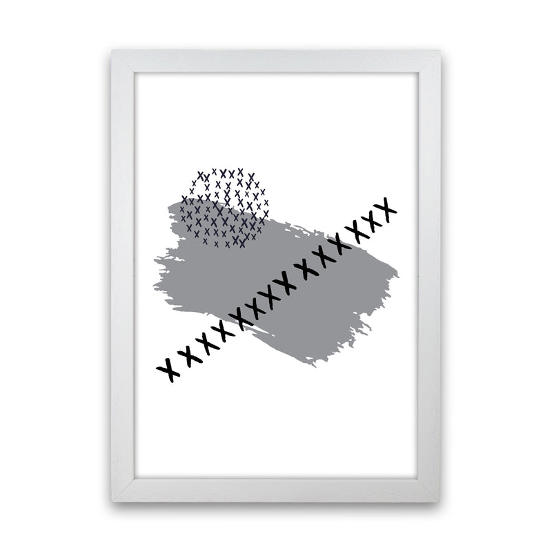 Grey X Paint Brush Abstract Modern Print White Grain