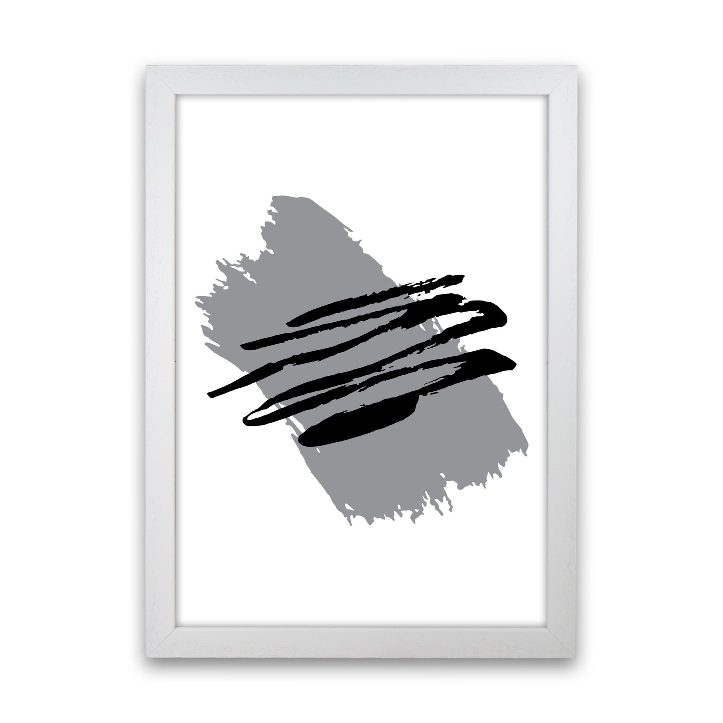 Grey Jaggered Paint Brush Abstract Modern Print White Grain